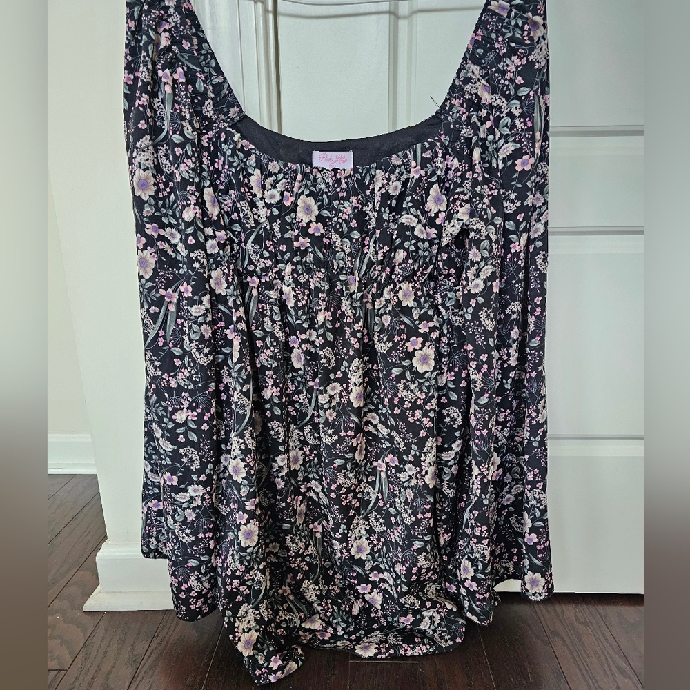 Pink lily Floral Print Bell Sleeve Baby doll dress